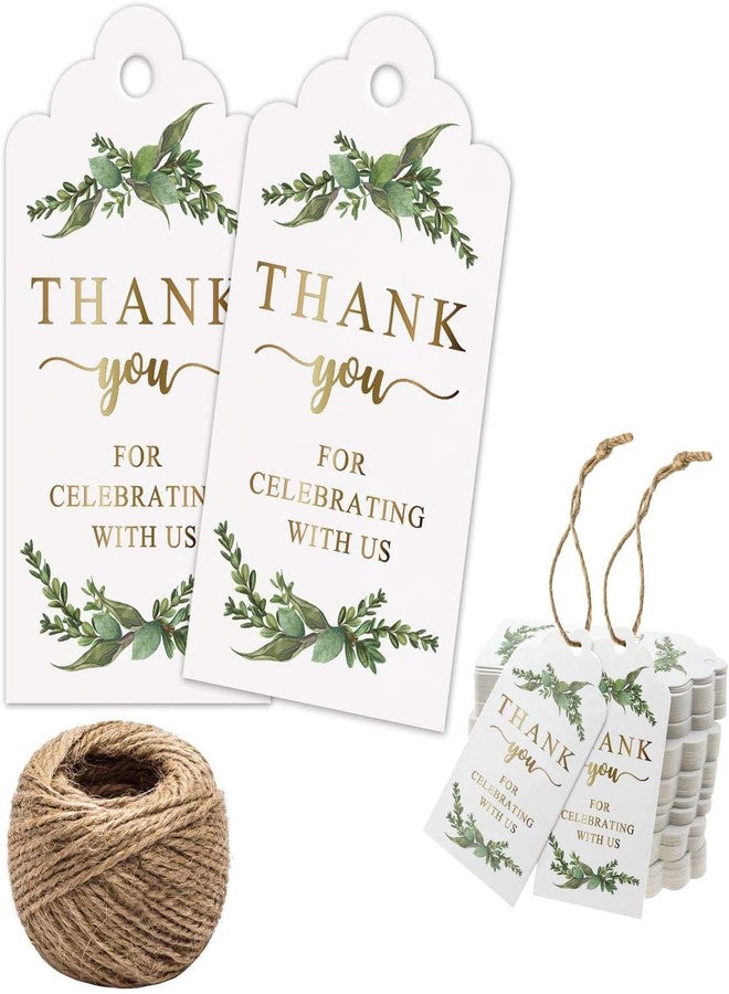 Mr.Mug Greenery Gold Gift Tags - 100pcs, Perfect for Baby Showers, Birthdays, Weddings & Bridal Showers, Includes 100ft Natural Jute Twine - Image 1